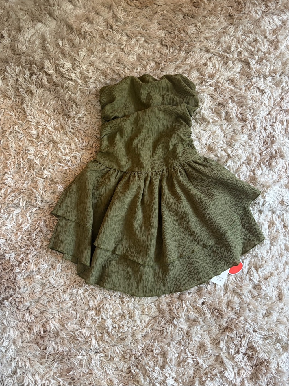 Cider Olive Green Strapless Ruffle Mini Dress